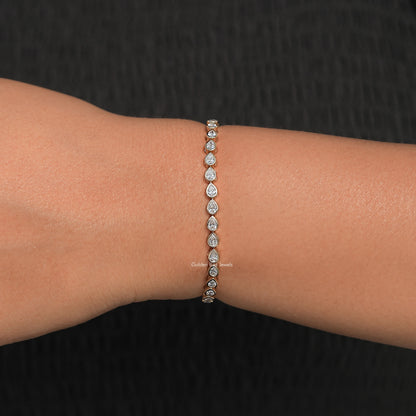 front View of Bezel Set Pear Shaped Lab Diamond Tennis Bracelet

