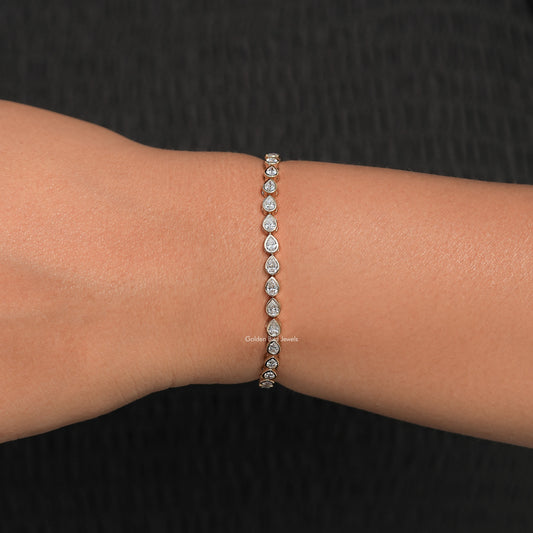front View of Bezel Set Pear Shaped Lab Diamond Tennis Bracelet
