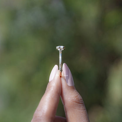 Half Bezel Radiant Cut Moissanite Solitaire Ring