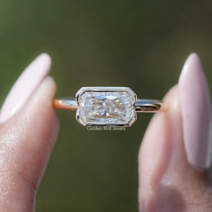 Half Bezel Radiant Cut Moissanite Solitaire Ring