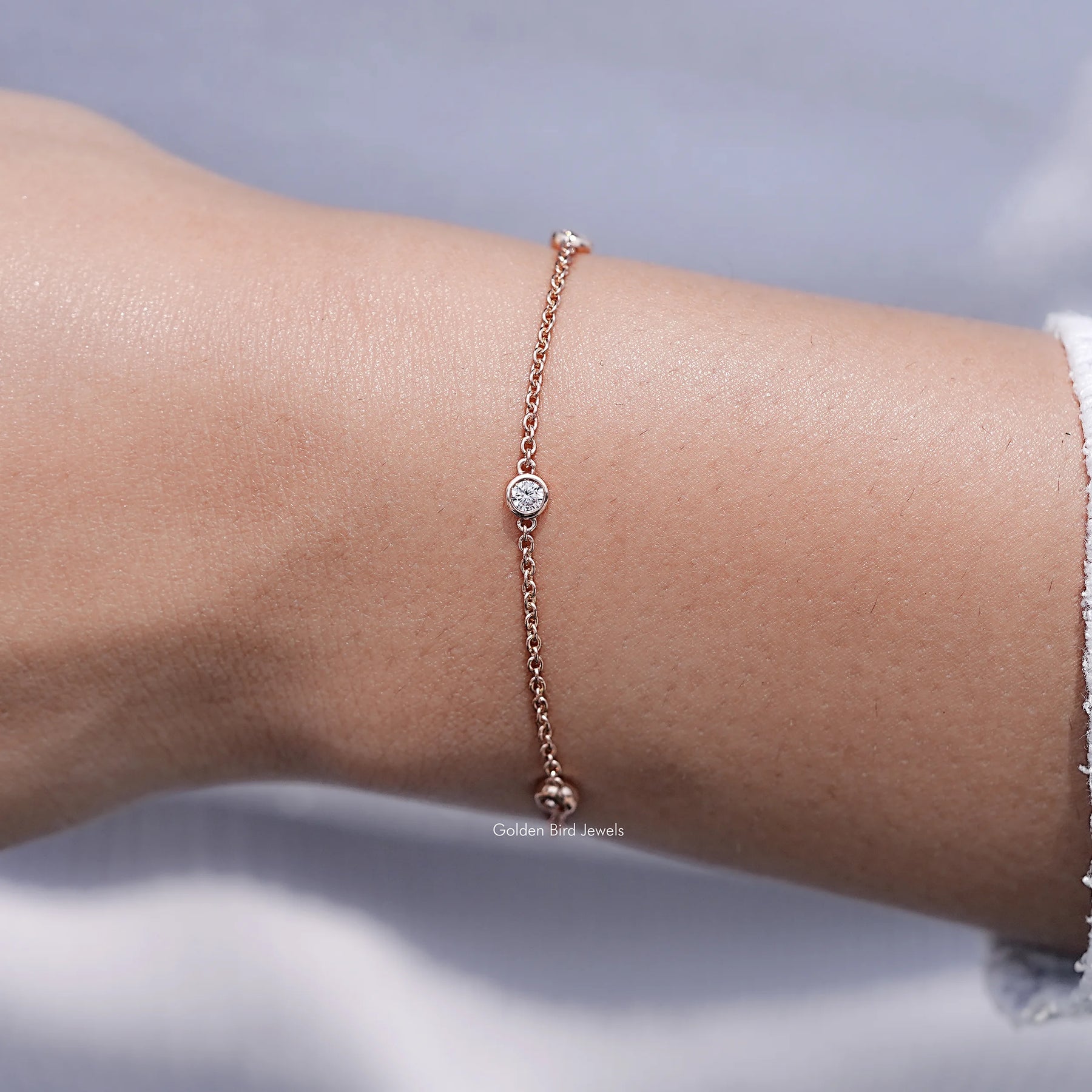 Side View Of Round Cut Lab Diamond Station Steel Bracelet
