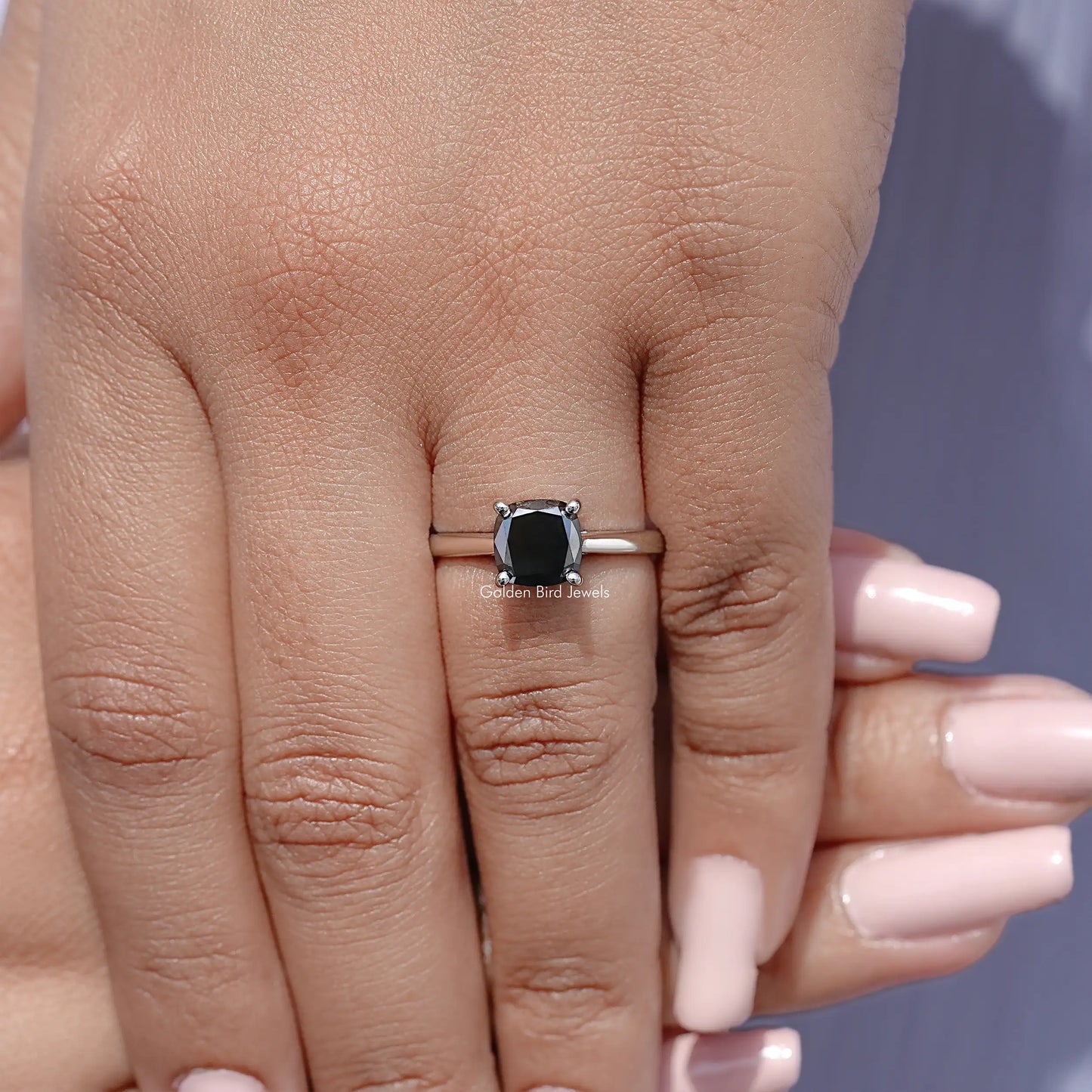 Black Cushion Moissanite Solitaire Ring