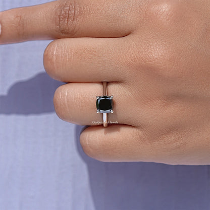 Black Cushion Moissanite Solitaire Ring
