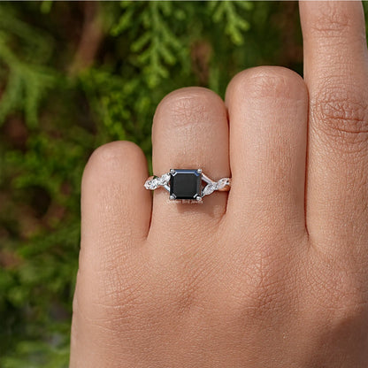 Black Asscher Gemstone Moissanite Engagement Ring
