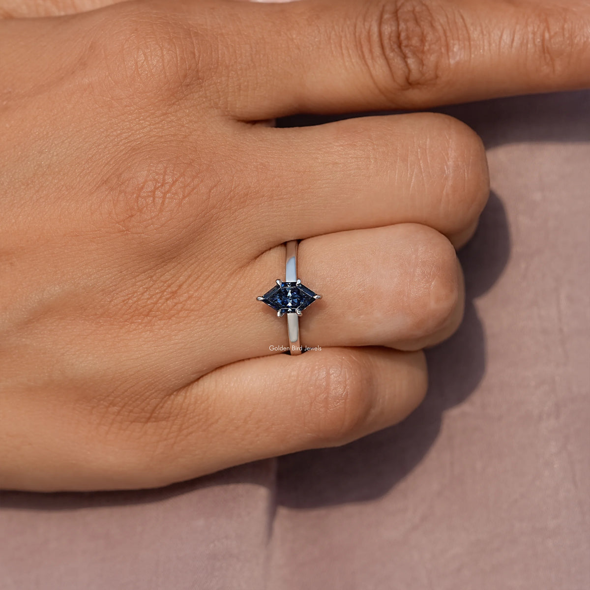 Blue Dutch Marquise Cut Moissanite Hidden Halo Ring