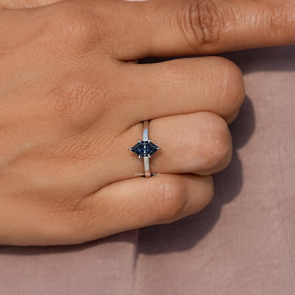 Blue Dutch Marquise Cut Moissanite Hidden Halo Ring