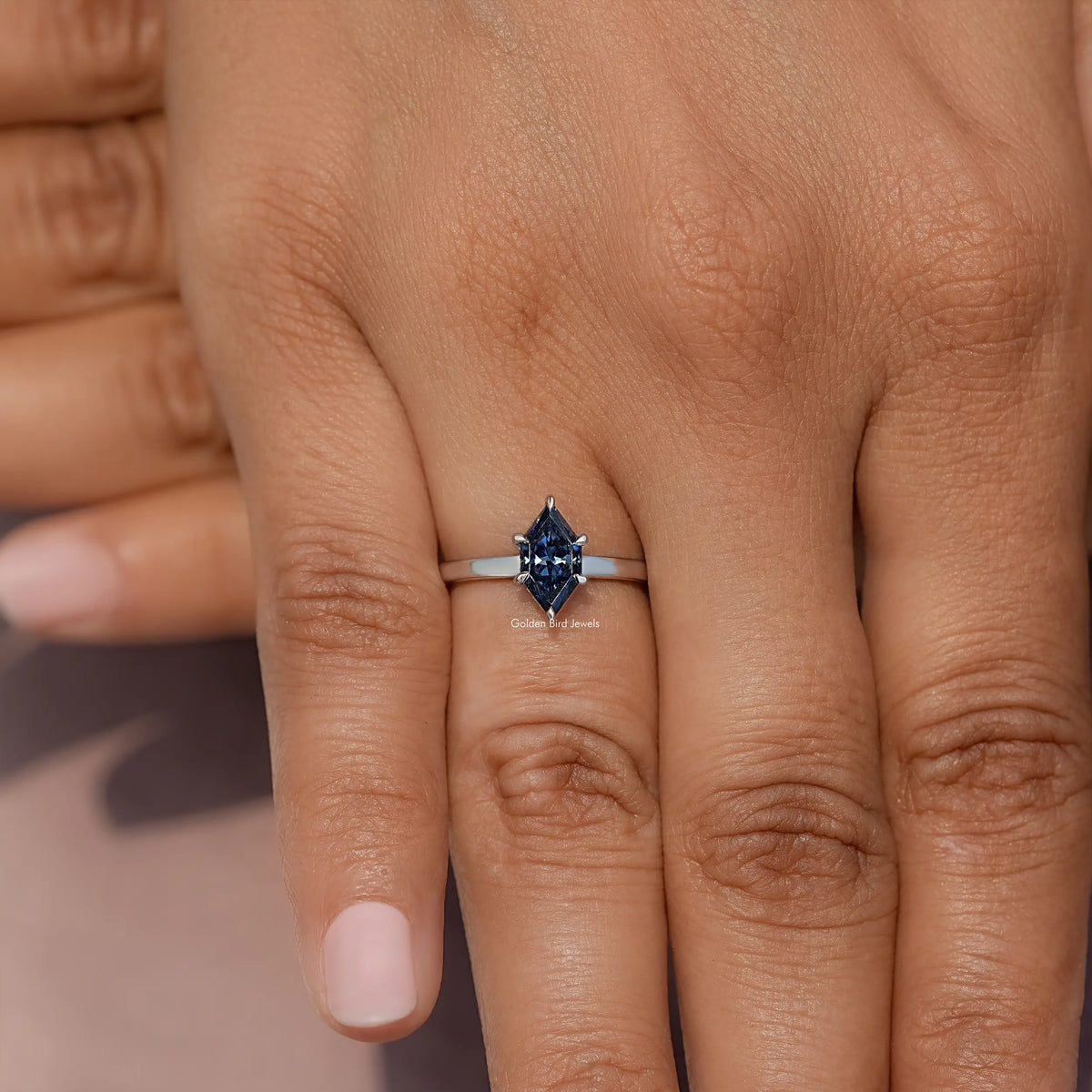 Blue Dutch Marquise Cut Moissanite Hidden Halo Ring