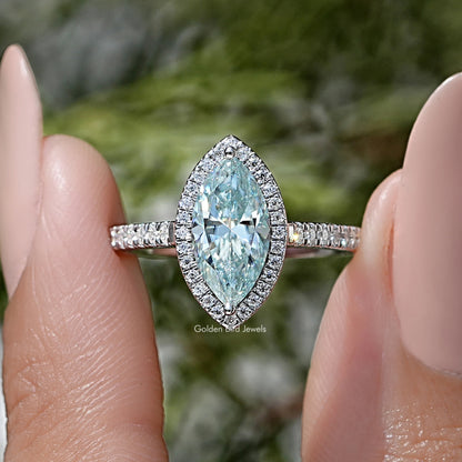Blue Marquise Cut Moissanite Diamond Accent Bridal Ring