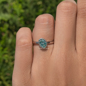 Blue Old Mine Oval Moissanite Solitaire Ring