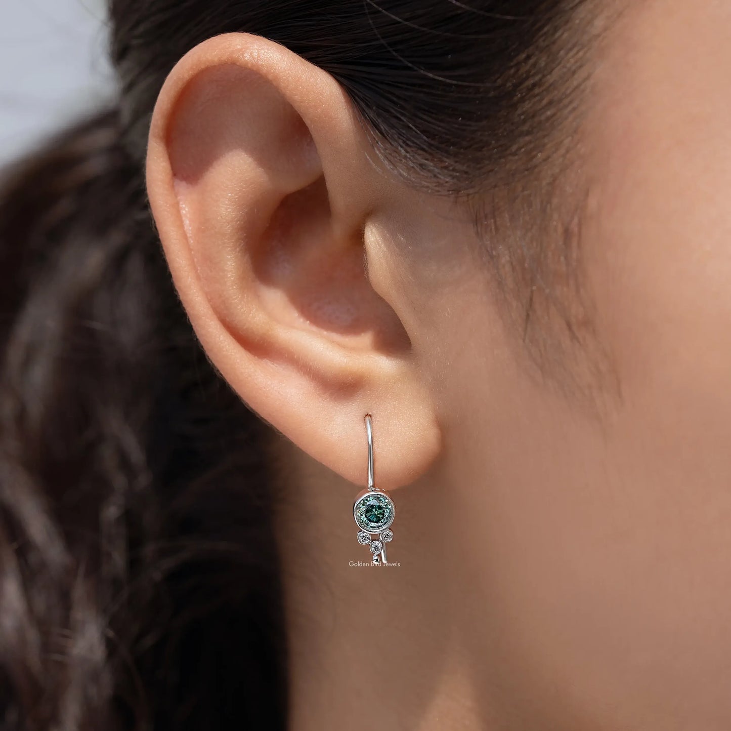 Front view of Blue Round Diamond Dangle Earrings
