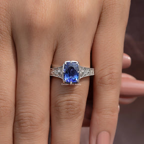 Blue Cushion Cut Gemstone Accent Ring