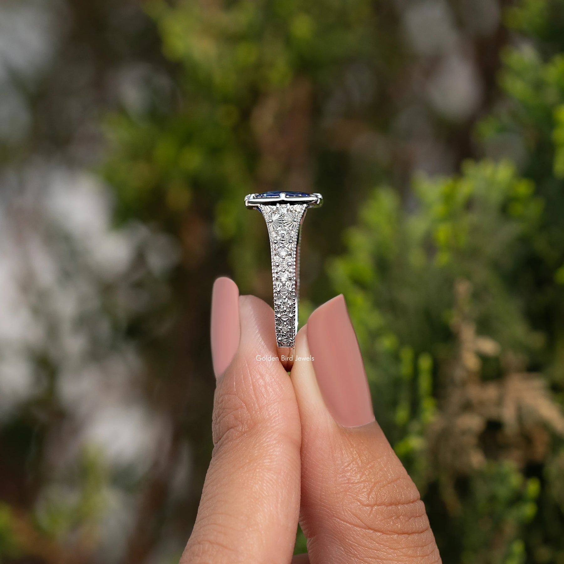Blue Cushion Cut Gemstone Accent Ring