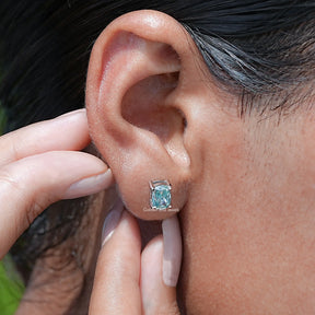 Solid Blue elongated cushion Cut moissanite Stud Earrings