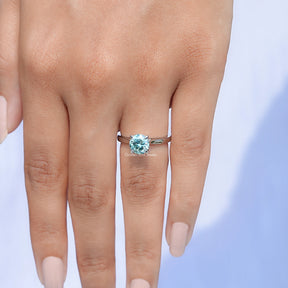 Top view of  Blue Green Round moissanite Solitaire Ring for women 's wear
