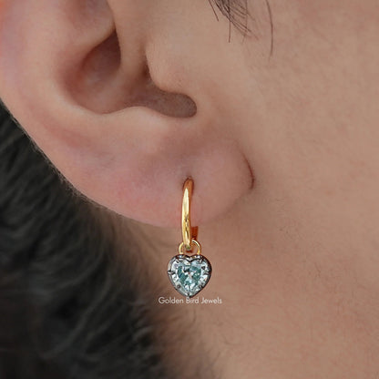 Blue Old Mine Heart Moissanite Dangle Earrings