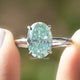 Blue Oval Cut Moissanite Solitaire Ring