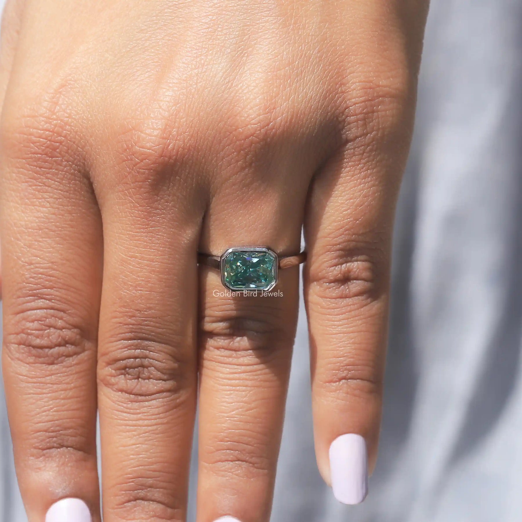 Detailed View Of Radiant Cut Moissanite Engagement Ring