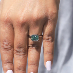 Detailed View Of Radiant Cut Moissanite Engagement Ring