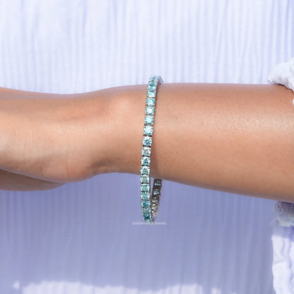 View Of Blue Round Cut Moissanite Tennis Bracelet
