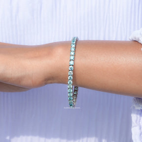 View Of Blue Round Cut Moissanite Tennis Bracelet
