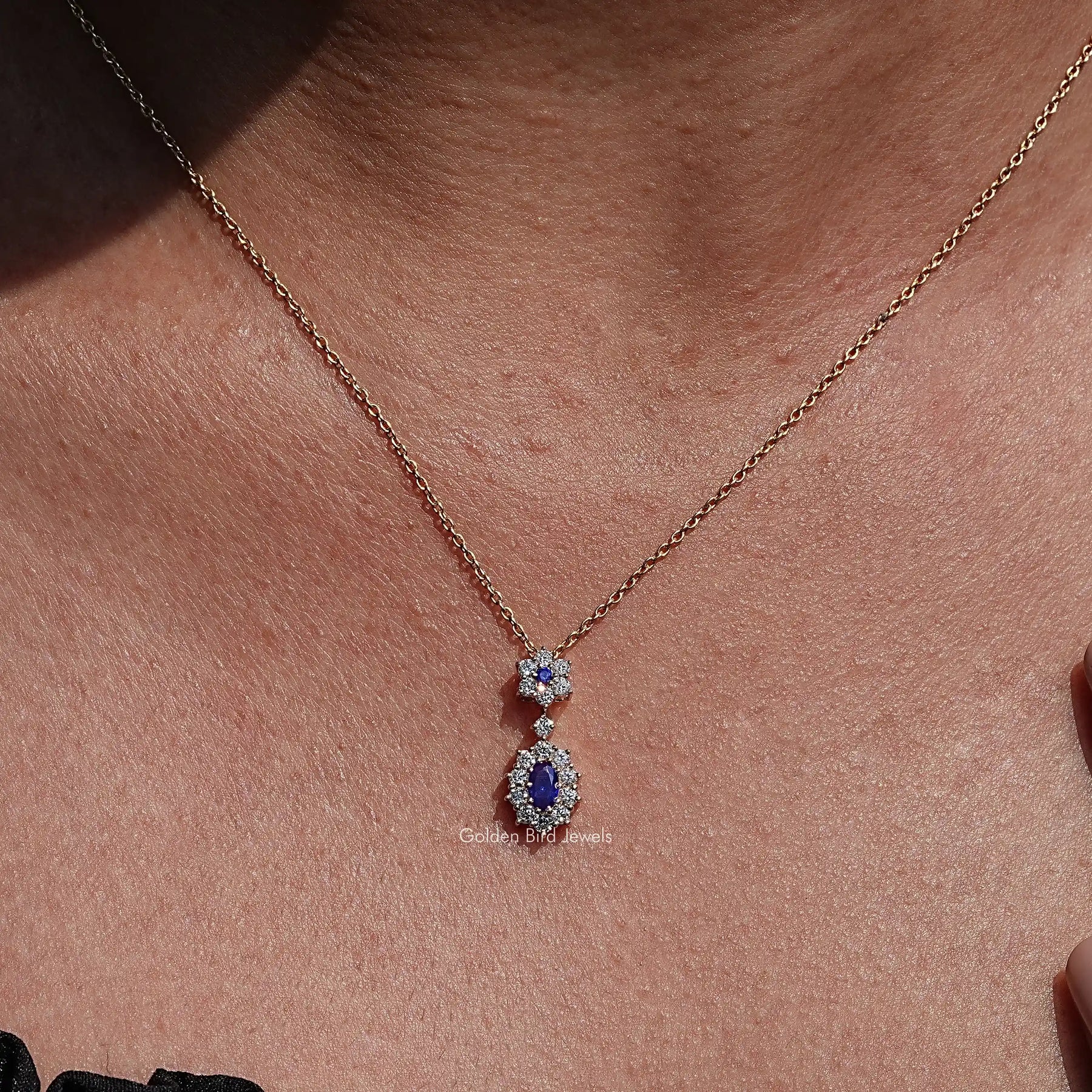 women's of Blue Sapphire Oval Gemstone Pendant  In Yellow Gold