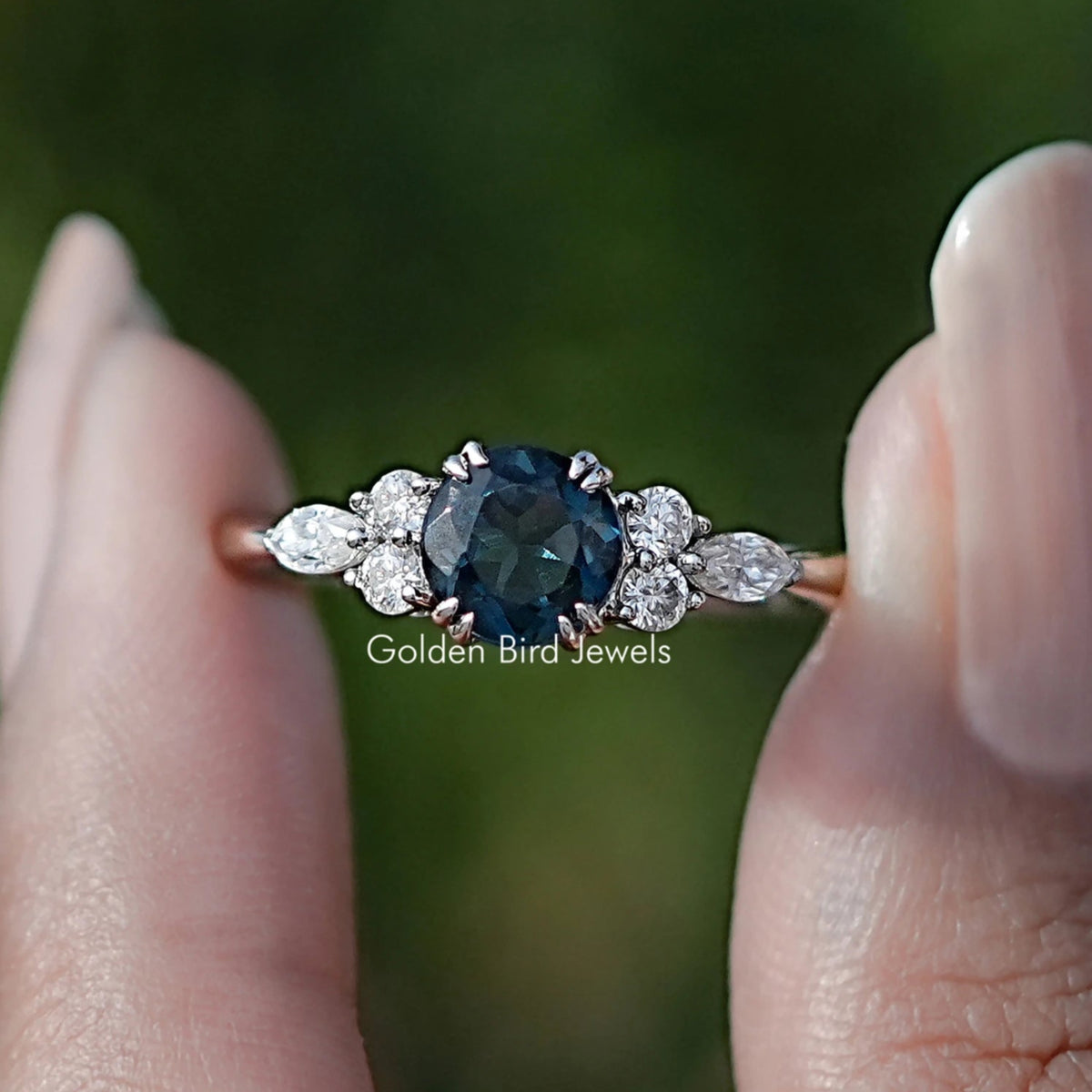Blue Topaz Round Gemstone Accent Stone Ring
