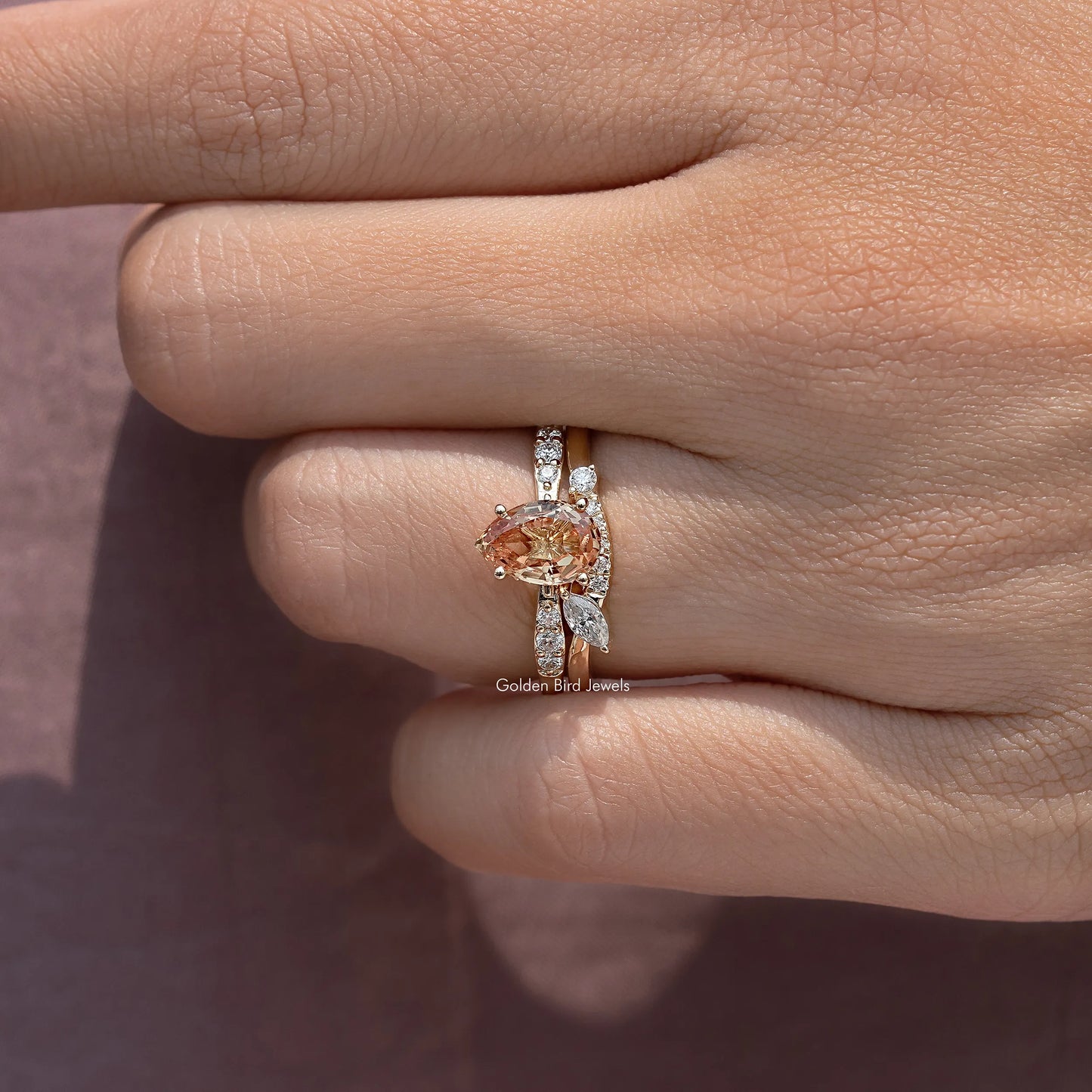Old Mine Champagne Accent Diamond Bridal Ring Set