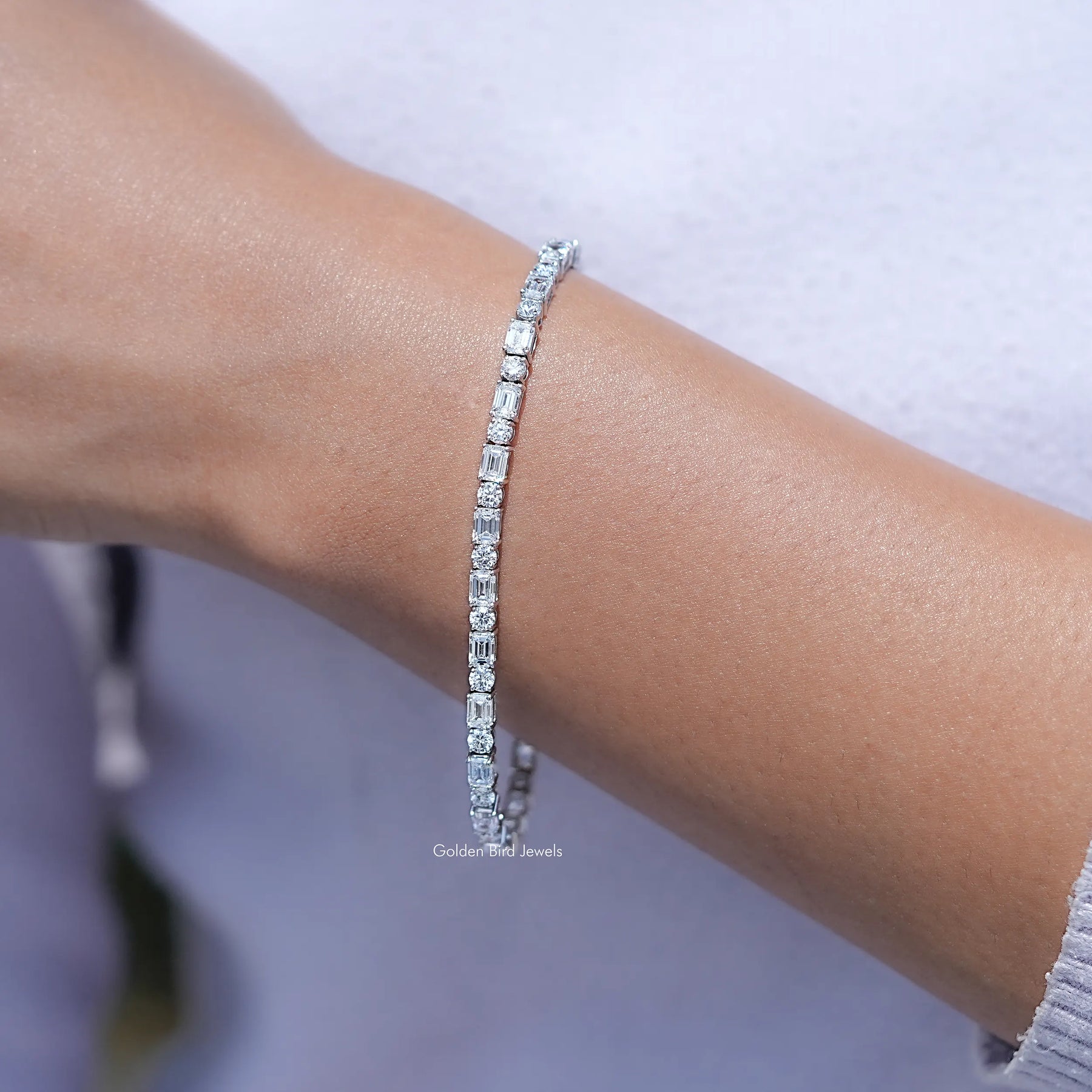 Emerald Cut Lab Diamond Tennis Bracelet in Unique Pattern 
