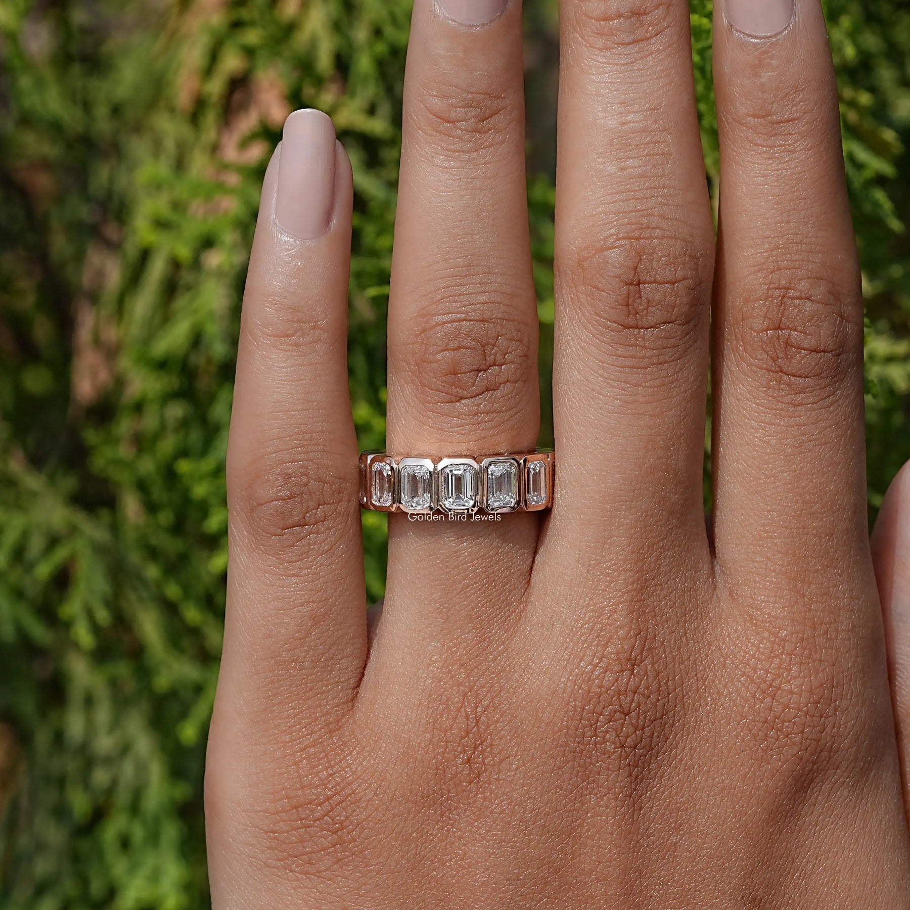 View of Diamond Bezel Set Eternity Band In Yellow Gold