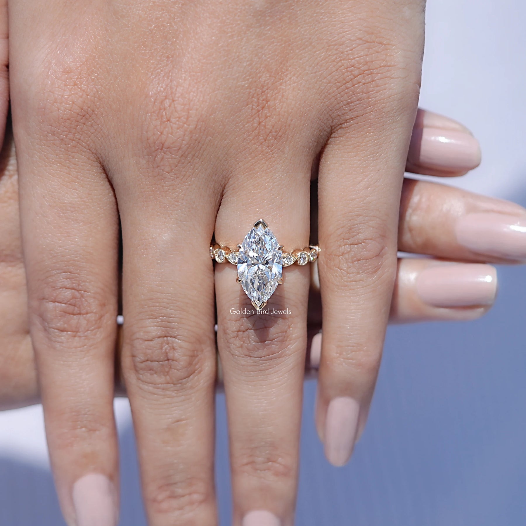 Close view of Lab Diamond Accent Set Bridal Ring 