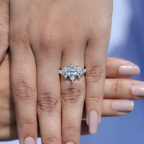 Detailed View of Marquise Cut Lab Diamond Five Stone Ring In White Gold