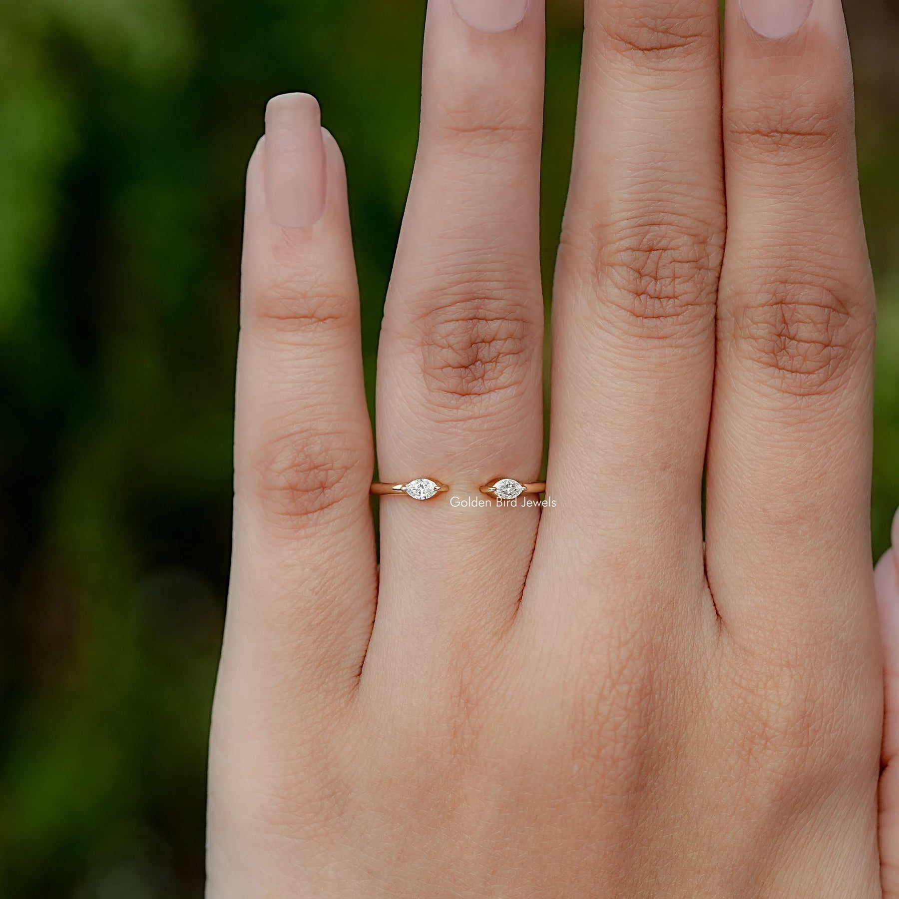Front View of Marquise Lab Diamond Open Cuff Ring