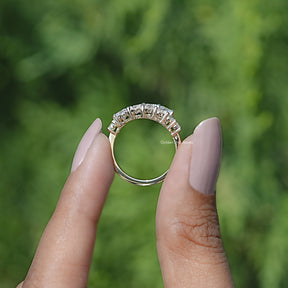 Back view of Lab Diamond Bypass Wedding Band  in secure setting 