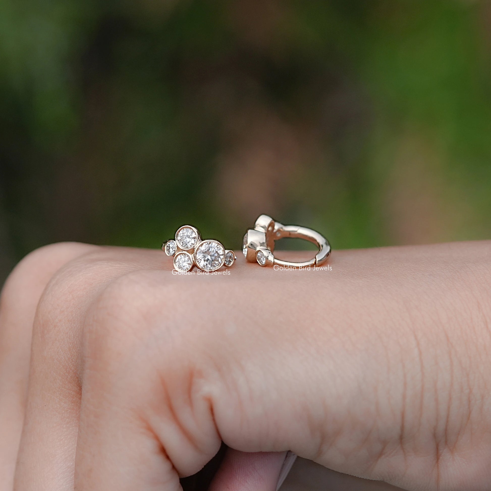 Front And Back Side View Of solitaire stud earrings crafted in lab diamond 	