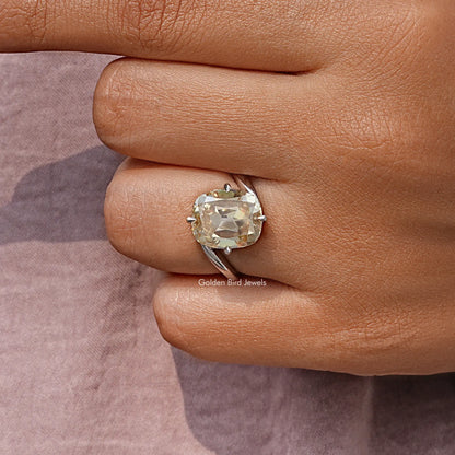 Bypass Shank Old Mine Yellow Cushion Moissanite Solitaire Ring
