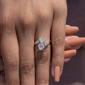 2 stone Old Mine Cushion Bypass Engagement Ring