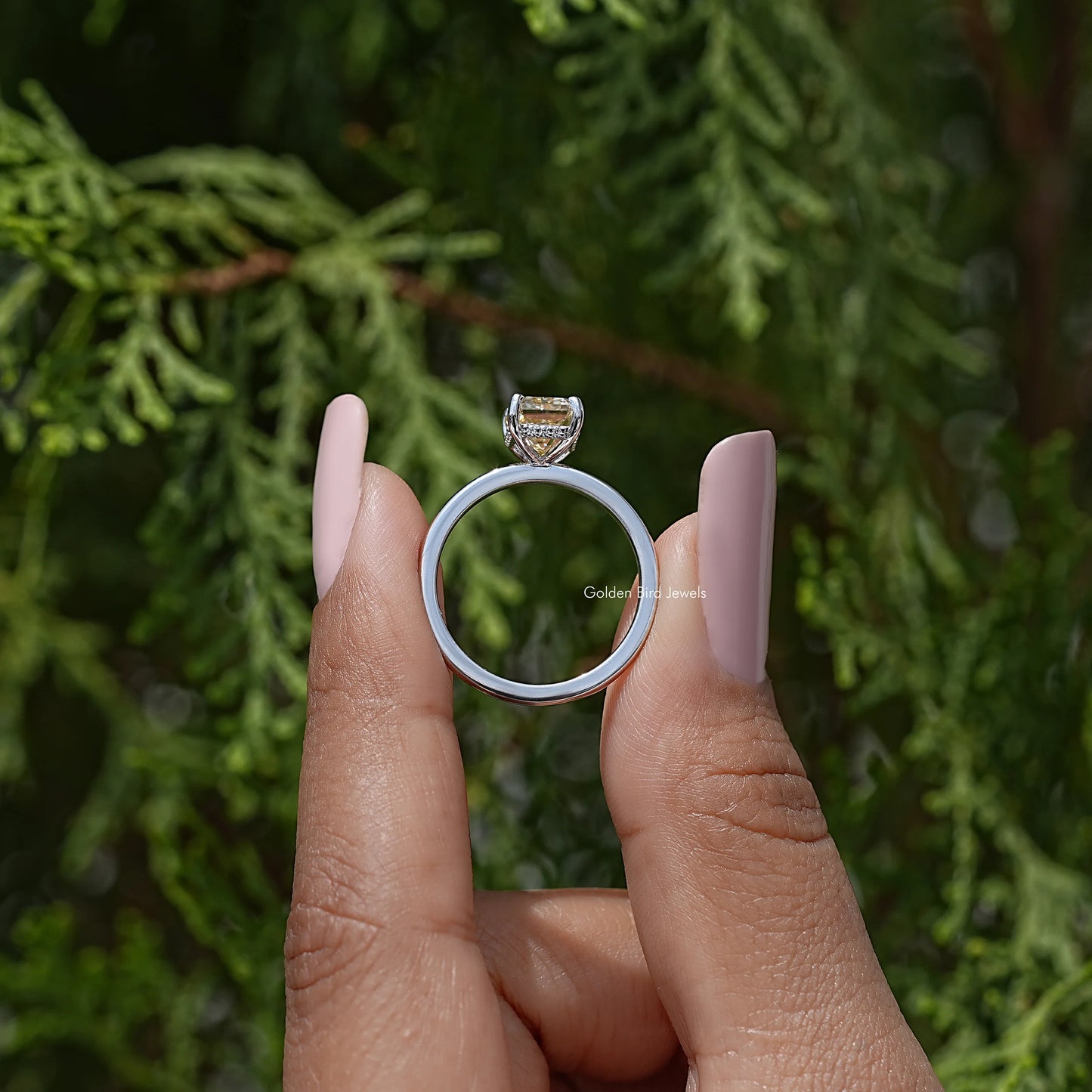 Yellow Emerald Cut Moissanite Gemstone Solitaire Ring