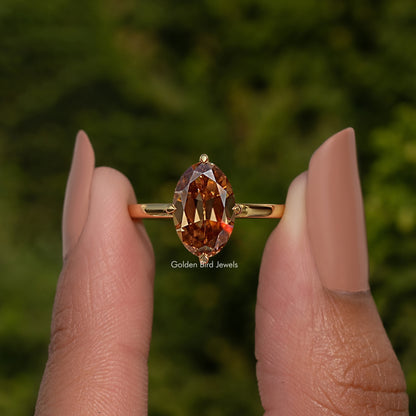 Champagne Old Mine Oval Cut Moissanite Solitaire Ring