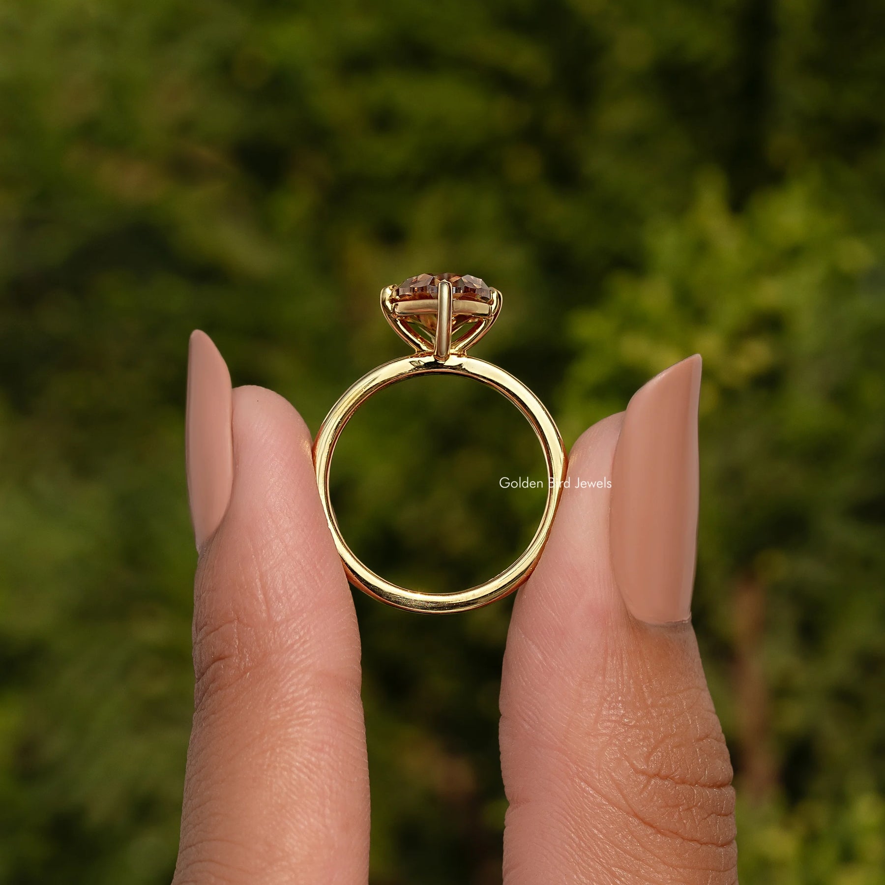 Champagne Old Mine Oval Cut Moissanite Solitaire Ring