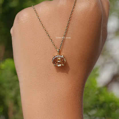 Champagne Step Cut Oval Moissanite Pendant