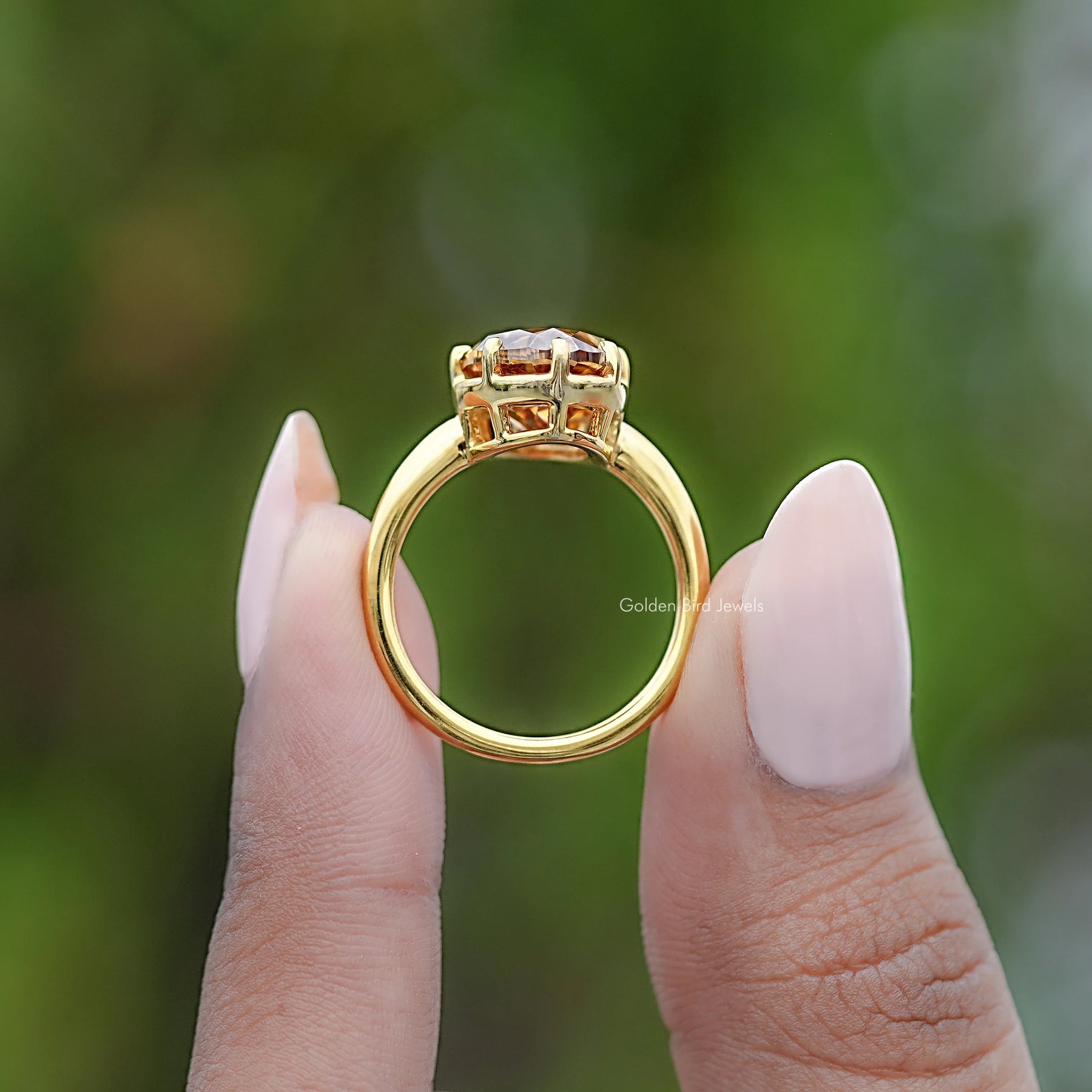 Champagne Old Mine Moval Moissanite Solitaire Ring