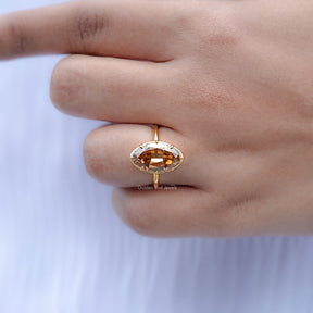 Champagne Old Mine Moval Moissanite Solitaire Ring