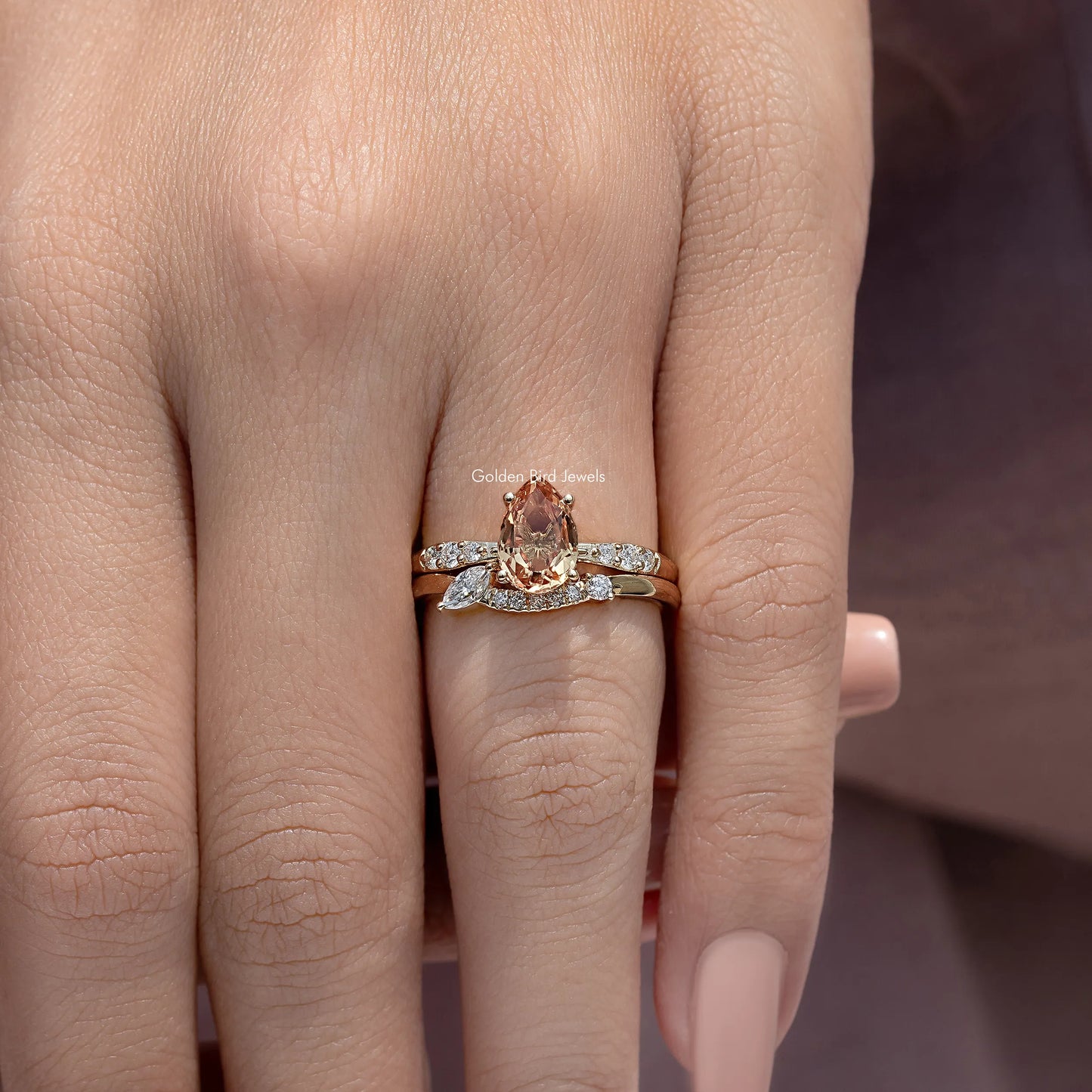Old Mine Champagne Accent Diamond Bridal Ring Set