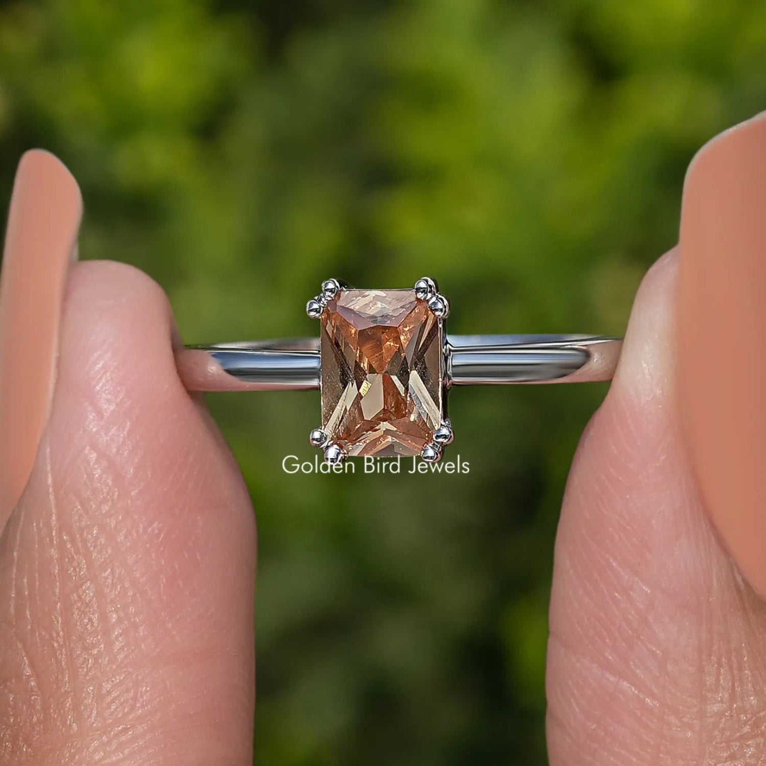 Citrine Orange Emerald Gemstone Solitaire Ring