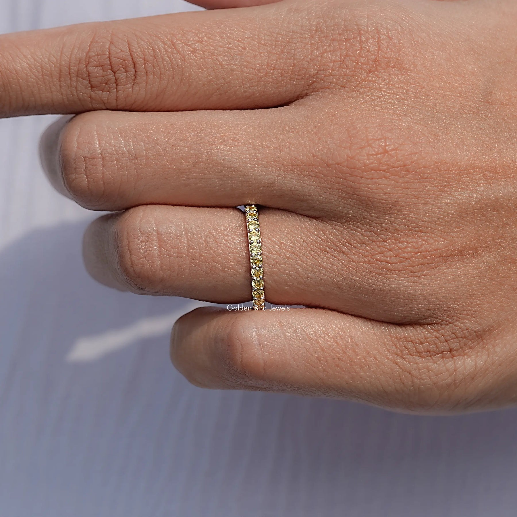 November Birthstone Citrine Yellow Round Eternity Band