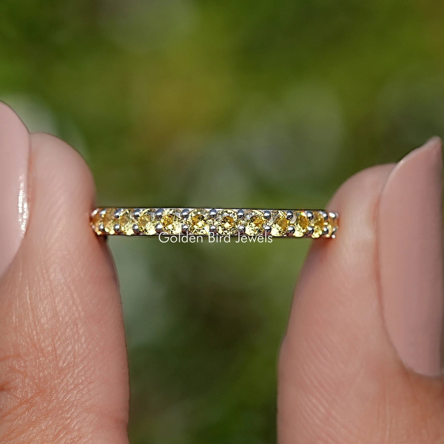 November Birthstone Citrine Yellow Round Eternity Band