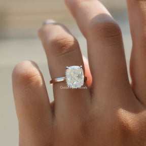 In finger front view of Cushion Lab Diamond Hidden Halo Ring  