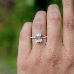 In finger Emerald Cut Moissanite Engagement Ring