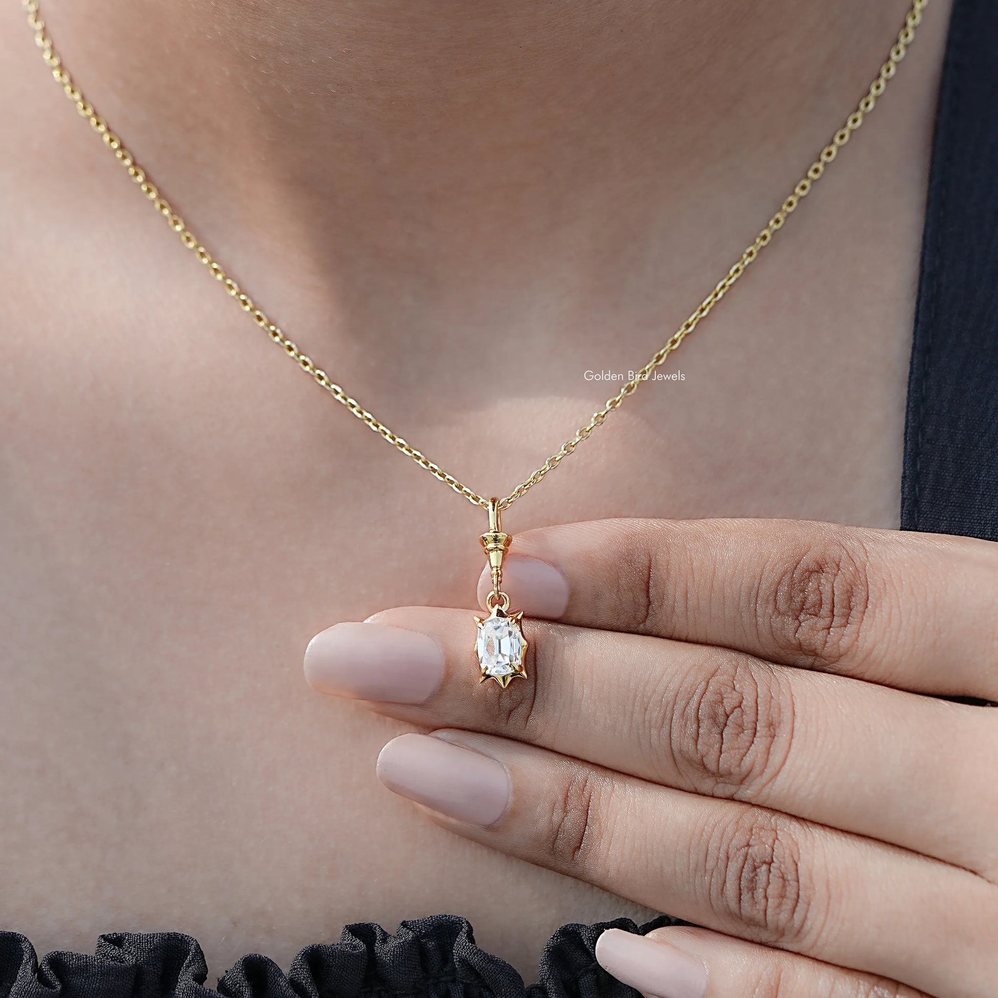 Front View Of Old Mine Cushion Moissanite Pendant 