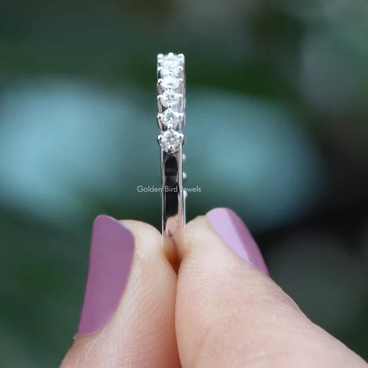 [Colorless Round Cut Moissanite Half Eternity Wedding Band]-[Golden Bird Jewels]